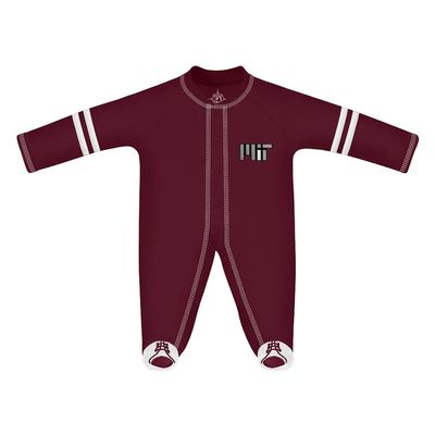 Creative Knitwear College Baby Infant Sports Shoe Footed Romper Long Sleeve- MIT Engineers Massachusetts Institute Logo, Maroon/White, Size 6-9 Months
