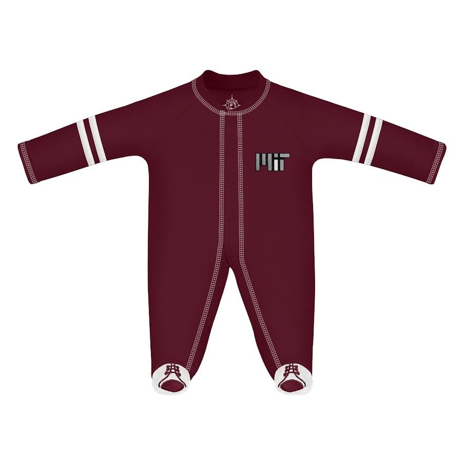 Creative Knitwear College Baby Infant Sports Shoe Footed Romper Long Sleeve- MIT Engineers Massachusetts Institute Logo, Maroon/White, Size 6-9 Months