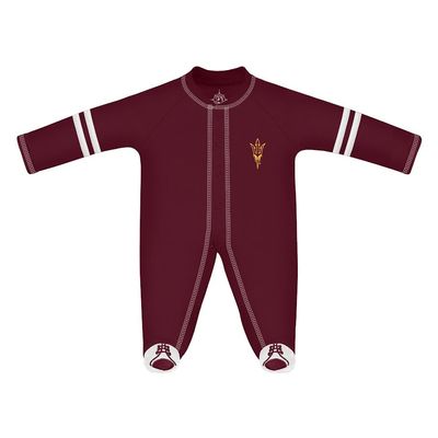Creative Knitwear College Baby Infant Sports Shoe Footed Romper Long Sleeve- Arizona State Sun Devils Logo, Maroon/White, Size 6-9 Months