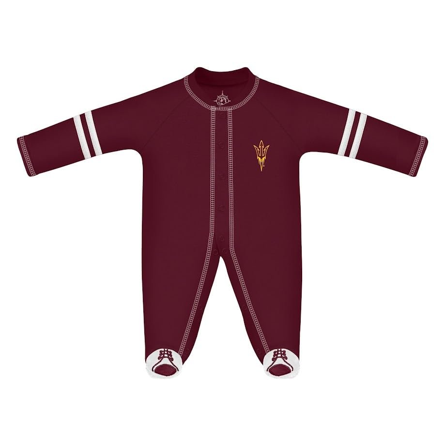 Creative Knitwear College Baby Infant Sports Shoe Footed Romper Long Sleeve- Arizona State Sun Devils Logo, Maroon/White, Size 6-9 Months