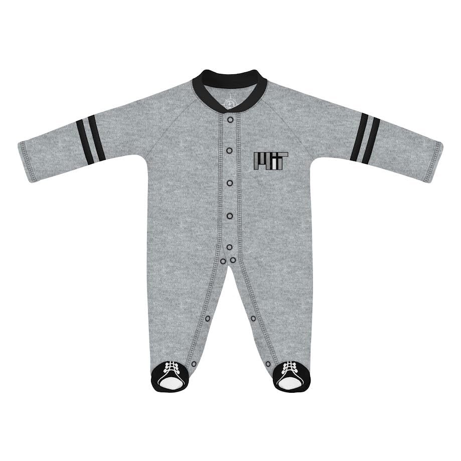 Creative Knitwear College Baby Infant Sports Shoe Footed Romper Long Sleeve- MIT Engineers Massachusetts Institute Logo, Oxford/Black, Size 3-6 Months