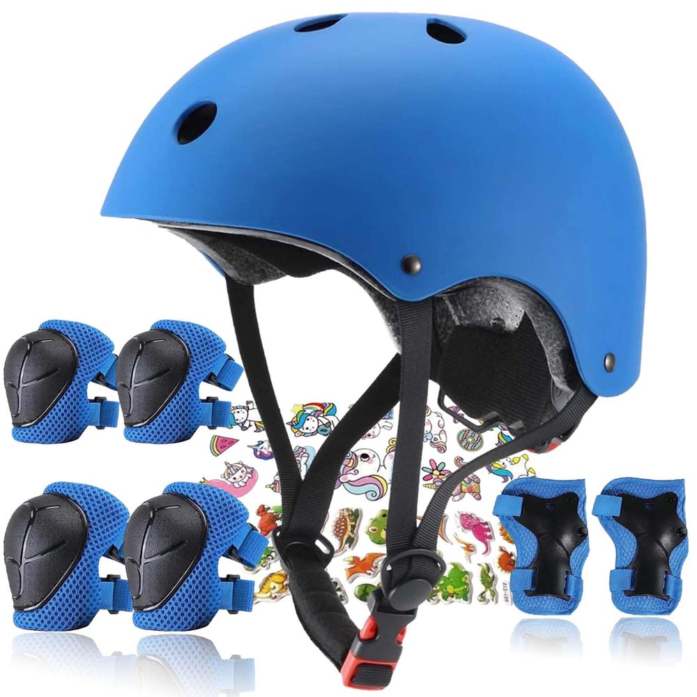 FOOKCIAN Kids Helmet,Toddler Skateboard Helmets for Ages 2-3-5-8-14 Years Boys Girls with Knee and Elbow Pads Wrist Guards fit Roller Skates,Skateboarding,Skating Scooter Adjustable Kids Helmet