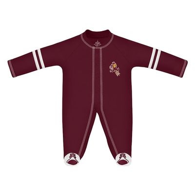 Creative Knitwear College Baby Infant Sports Shoe Footed Romper Long Sleeve- Arizona State Sun Devils Logo, Maroon/White, Size 6-9 Months