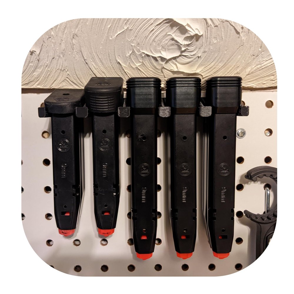 Hammy3DPrints Mount for CZ P07 / P09 / P10 Mags - Pegboard/Metal Pegboard/Skadis/etc. | Magazine Holder Storage Rack (Wall Control/Gun Pegboard)