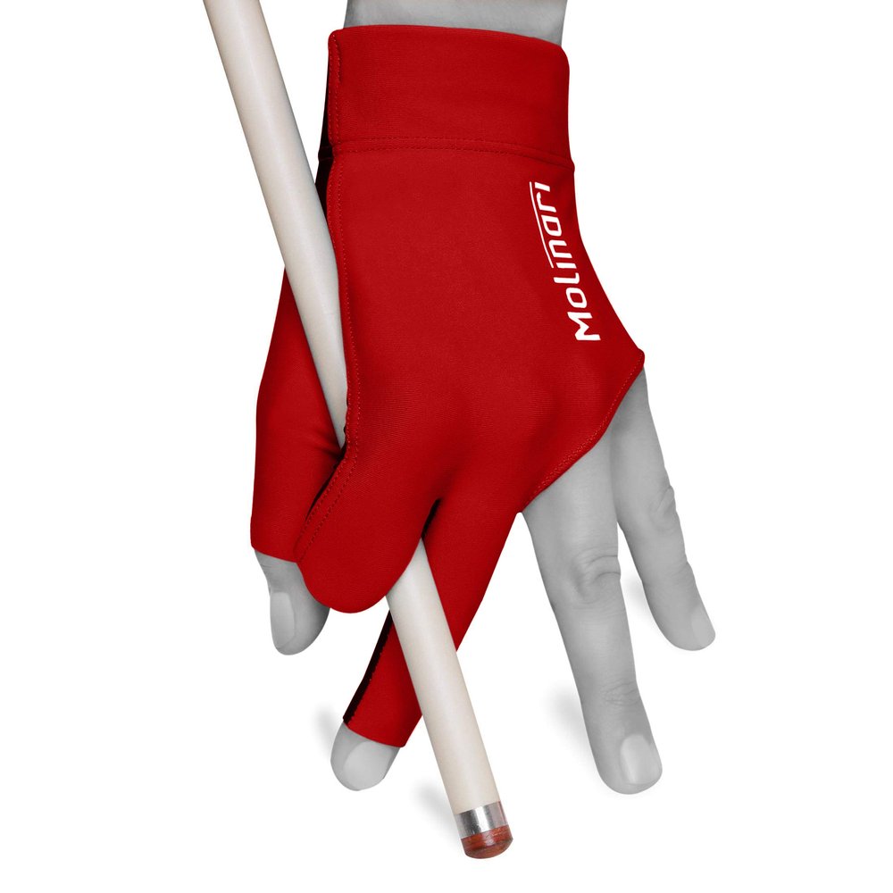 Quality gloves Molinari Billiard Pool Cue Glove - for Left Hand (Right-Handed Player), Large, Red