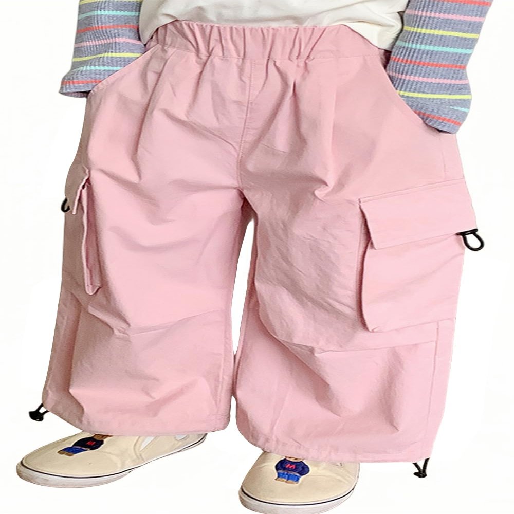 BINIDUCKLING Girls Wide Leg Parachute Pants Kids 6-7 Light Pink