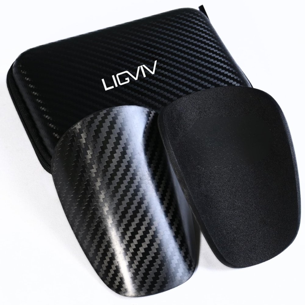 LIGVIV Mini Soccer Shin Guards - Carbon Fiber Shin Pads with Portable Carrying Case for Men, Women, Youths