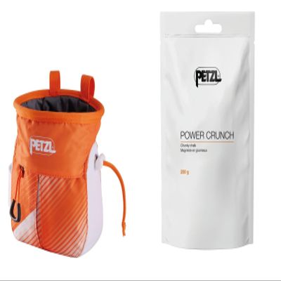 Petzl Sakapoche Chalk Bag with Power Crunch - 200g, Ergonomic Chalk Bag with Zip Pocket for Gym, Sports and Trad Climbing - Orange/White