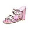 Cape Robbin Prunella Double Buckle Sandals for Women, Stylish Block Heels Mule Heels, Confortable Mules Sandals for Women - Pink Size 8.5 view 1