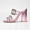 Cape Robbin Prunella Double Buckle Sandals for Women, Stylish Block Heels Mule Heels, Confortable Mules Sandals for Women - Pink Size 8.5 view 3