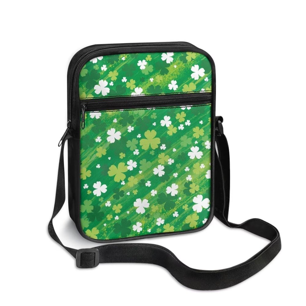 TODIYADDU Four Leaf Clover Shoulder Bag for Women Crossbody Sling Bag St. Patrick's Day Messenger Bag Small Cell Phone Purse Holder Wallet Portable Handbags for Notebook Keys Cards Nice Chest Bag