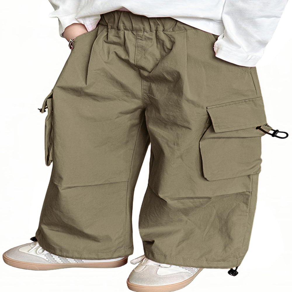 BINIDUCKLING Girls Wide Leg Parachute Pants Kids 6-7 Dark Oliver Green