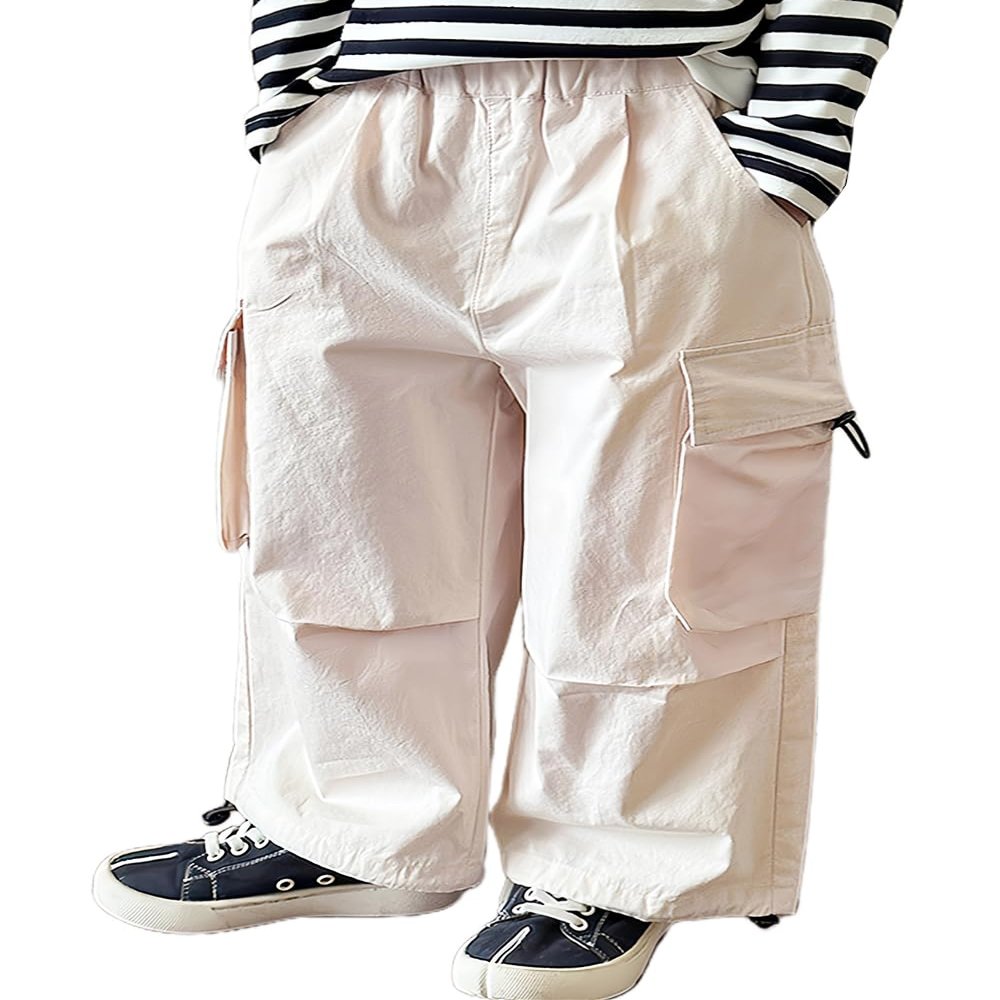 BINIDUCKLING Girls Wide Leg Parachute Pants Kids 6-7 Beige