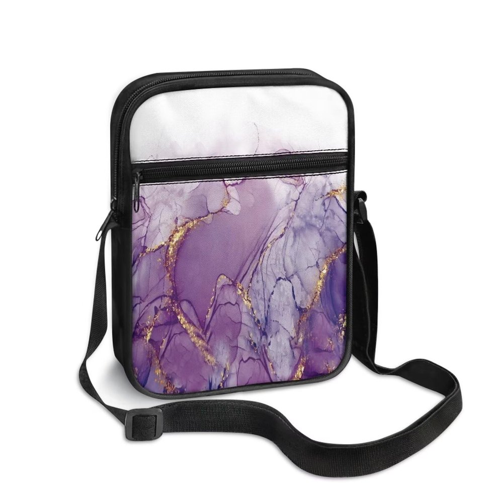 TODIYADDU Purple Marble Print Shoulder Bag for Women Crossbody Sling Bag Fashion Messenger Bag Small Cell Phone Purse Holder Wallet Portable Handbags for Notebook Keys Cards Nice Chest Bag Gifts
