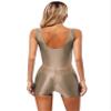 renvena Womens Glossy Gymnastics Leotard Dance Workout Outfits Sleeveless Bodysuit with Shorts Coffee X-Large view 2
