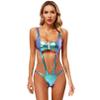 Linjinx Women's Metallic Bodysuit Shiny Sleeveless Swimwear Cut Out One-Piece Bathing Suits Blue Large view 1