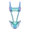Linjinx Women's Metallic Bodysuit Shiny Sleeveless Swimwear Cut Out One-Piece Bathing Suits Blue Large view 3