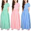 AIMAOMI Girl's Short Sleeve Striped Print Loose Casual Long Maxi Dress with Pockets 4~12 Years Summer (Pink, 7-8 Years) view 1