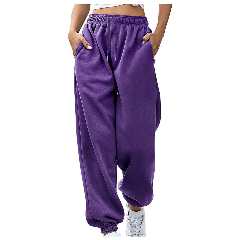 Camo Cargo Pants for Women Woman Clothes Plus Size Outfits Fleece Sweatpants Warm Baggy Pants Comfy Oversized Fall Joggers High Waisted Cotton Lounge with Pockets A2-Dark Purple