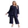 renvena Womens Dressy Wedding Outfit 3 Piece Mother's Pants Suits with Tank Top and Draped Cardigan Navy X-Large view 1