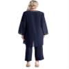 renvena Womens Dressy Wedding Outfit 3 Piece Mother's Pants Suits with Tank Top and Draped Cardigan Navy X-Large view 2