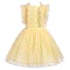 ABEWIP Girls Polka Dots Butterfly Tulle Ruffle Dress Toddler Girl Kids Flutter Sleeve Birthday Party Dresses Yellow Daisy Flower 100/3-4Y view 3
