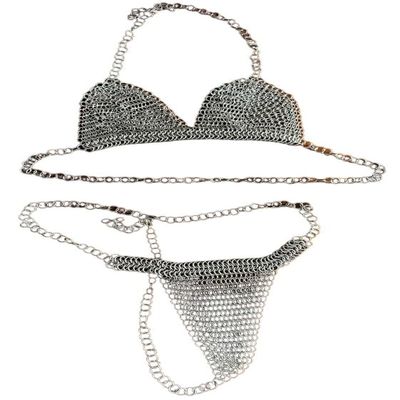 Mdhel Chainmail bikini set Aluminum chainmail bra and panty Metal bikini warrior woman Lightweight chainmail bikini Festival wear chainmail bikini cosplay chainmail bikini