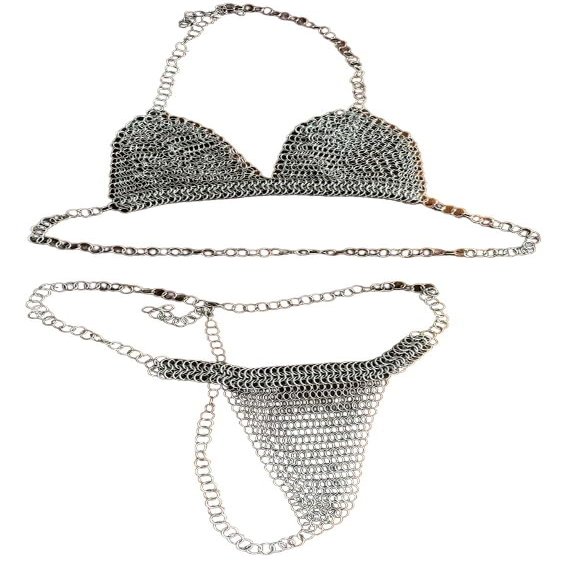 Mdhel Chainmail bikini set Aluminum chainmail bra and panty Metal bikini warrior woman Lightweight chainmail bikini Festival wear chainmail bikini cosplay chainmail bikini