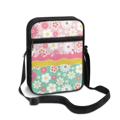 TODIYADDU Pink Green Hippie Daisy Flower Messenger Bag for Women Mini Shoulder Bag with Adjustable Straps Lightweight Sling Purse Chest Bag for Daily Items Trendy Crossbody Phone Bag Gifts