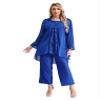 renvena Womens Dressy Wedding Outfit 3 Piece Mother's Pants Suits with Tank Top and Draped Cardigan Blue Large view 1