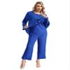 renvena Womens Dressy Wedding Outfit 3 Piece Mother's Pants Suits with Tank Top and Draped Cardigan Blue Large view 2