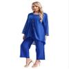 renvena Womens Dressy Wedding Outfit 3 Piece Mother's Pants Suits with Tank Top and Draped Cardigan Blue Large view 3