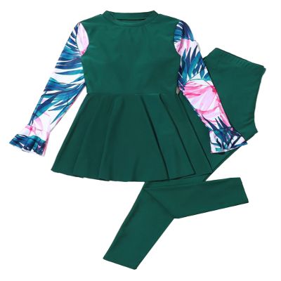Hedmy Girls Rash Guard Swimsuit Teen 2-Pieces Quick Dry Bathing Suit UPF 50+ Wetsuit for Swimming Surfing Green 7-8 Years