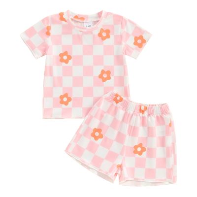 0-3T Toddler Baby Girl Summer Clothes Short Sleeve Floral Tshirt Tops and Shorts Set Oversized Outfit Boho Clothes (C-Purple, 6-12 Months)