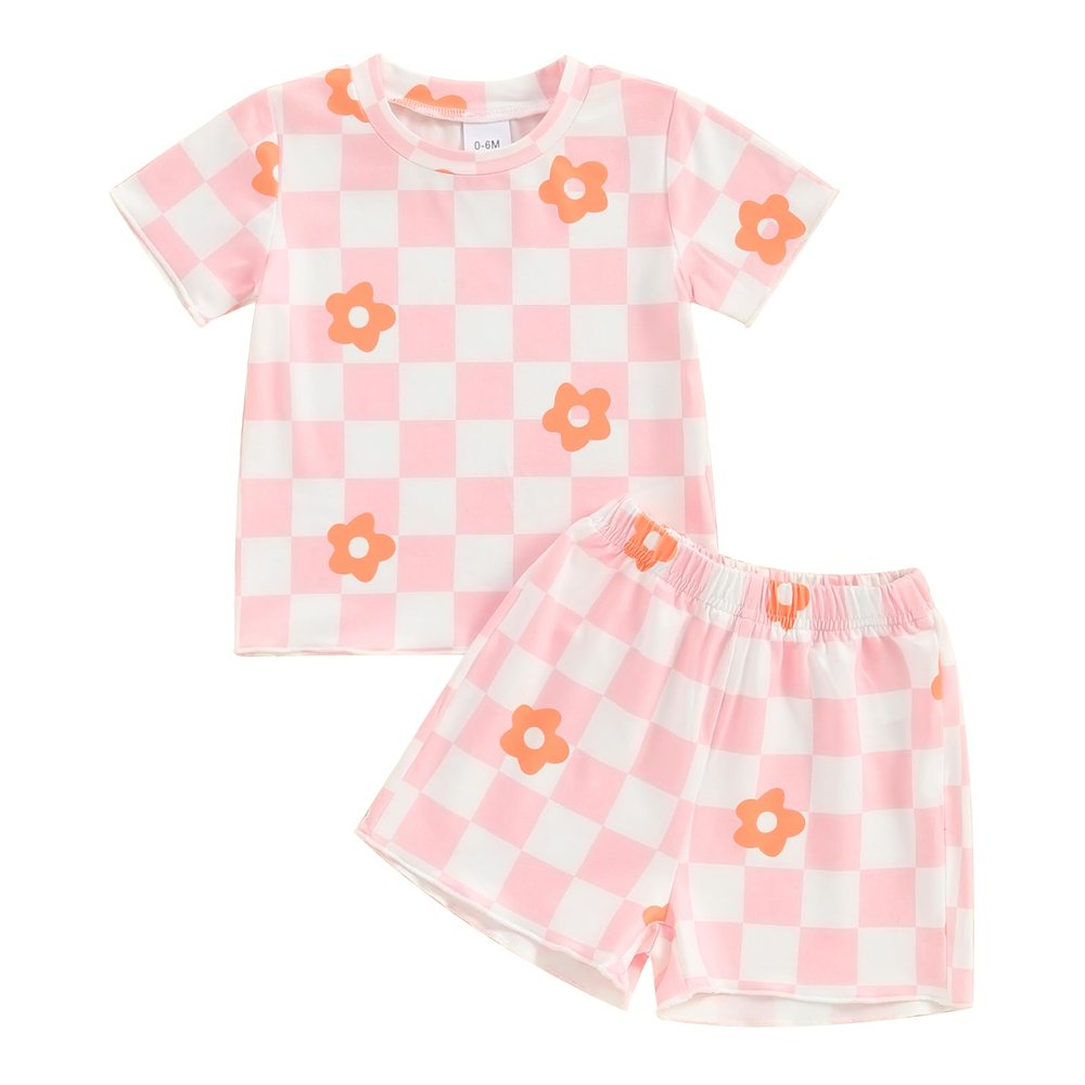 0-3T Toddler Baby Girl Summer Clothes Short Sleeve Floral Tshirt Tops and Shorts Set Oversized Outfit Boho Clothes (C-Purple, 6-12 Months)