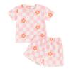 0-3T Toddler Baby Girl Summer Clothes Short Sleeve Floral Tshirt Tops and Shorts Set Oversized Outfit Boho Clothes (C-Purple, 6-12 Months) view 1