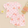 0-3T Toddler Baby Girl Summer Clothes Short Sleeve Floral Tshirt Tops and Shorts Set Oversized Outfit Boho Clothes (C-Purple, 6-12 Months) view 2