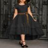 HOSIKA Girls Black Dresses Flutter Sleeve High Waist A-line Long Funeral Dress for 6-13 Years view 2