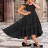 HOSIKA Girls Black Dresses Flutter Sleeve High Waist A-line Long Funeral Dress for 6-13 Years view 4