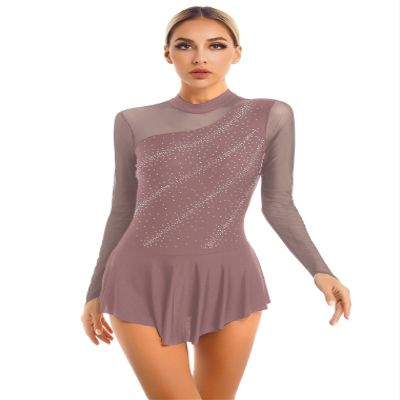 vastwit Women's Lyrical Dance Costume Long Sleeve Mesh Figure Skating Dress Backless Ballet Dance Leotard DustyPinkType F Large