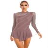 vastwit Women's Lyrical Dance Costume Long Sleeve Mesh Figure Skating Dress Backless Ballet Dance Leotard DustyPinkType F Large view 1