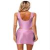 renvena Womens Sleeveless Glossy Bodysuit with Hip Wrap Bodycon Mini Skirt Set Swimsuit Beachwear Pink X-Large view 2