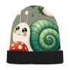 Knit Winter Beanie Hat Snails-Mushrooms-Pattern Warm Reversible Beanie Cap Black view 2