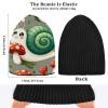 Knit Winter Beanie Hat Snails-Mushrooms-Pattern Warm Reversible Beanie Cap Black view 4