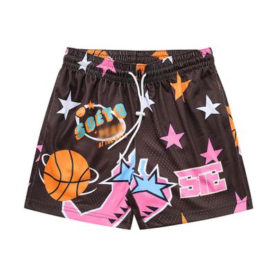 DIOTSR Mens Graphic Basketball Shorts Elastic Waistband Athletic Running Active Shorts Casual Streetwear (01 Star-Coffee,X-Large)