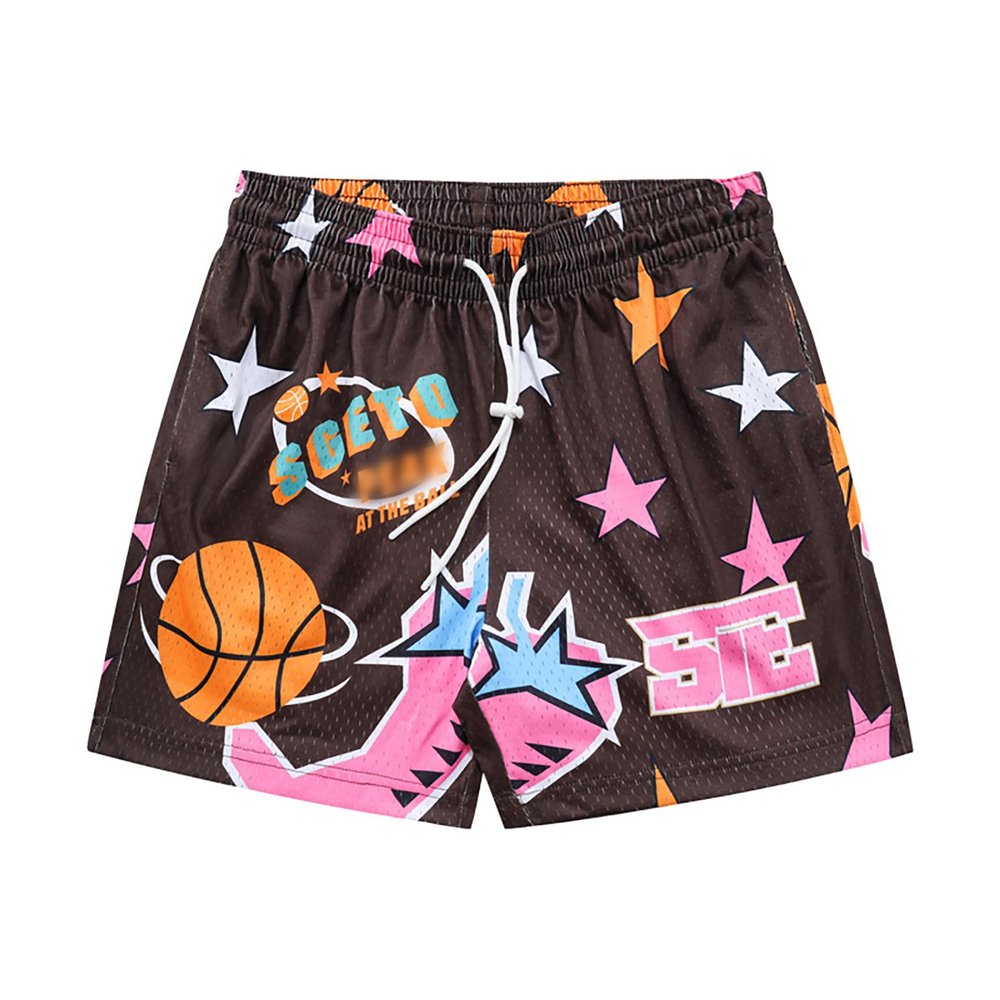DIOTSR Mens Graphic Basketball Shorts Elastic Waistband Athletic Running Active Shorts Casual Streetwear (01 Star-Coffee,X-Large)