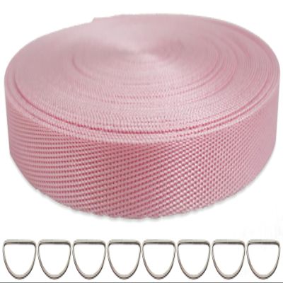 ZHFMLY Pink 3/8 Inch Nylon Webbing Strap with D-Rings 10 Yards