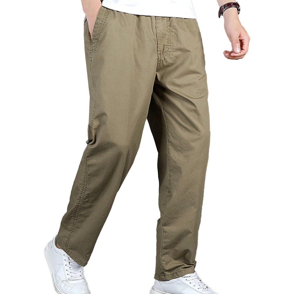 Maiyifu-GJ Men's Lightweight Hiking Trousers Casual Loose Cargo Pants Elastic Waist Stretch Joggers Sweatpants with Pockets (Khaki,Medium)