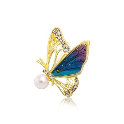 WCB1FPu Women's Brooch Pearl Painted Butterfly Brooch Rhinestone Insect Brooch Creative Suit Pin Brooch (A)