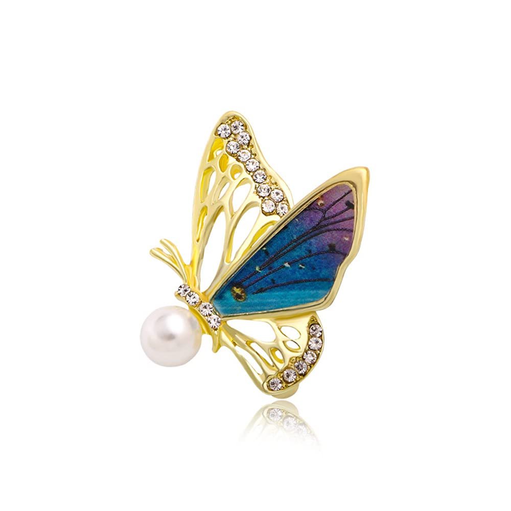 WCB1FPu Women's Brooch Pearl Painted Butterfly Brooch Rhinestone Insect Brooch Creative Suit Pin Brooch (A)